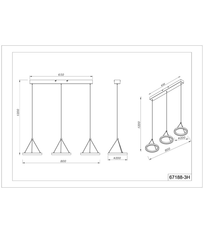 Grenvix Triple Ring Pendant Ceiling Light Matt Black 3x LED 3000K-10