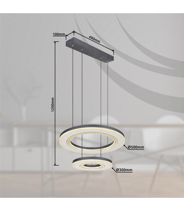 Blasius Twin Ring Pendant Ceiling Light Black 2x LED Dimmable 2700-6000K Remote Control-11