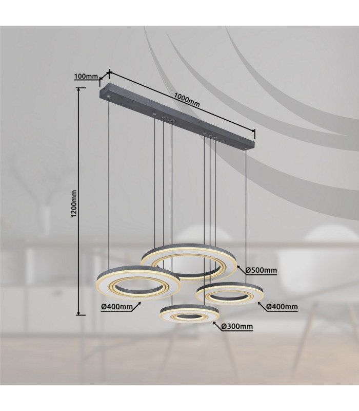 Blasius Four Ring Pendant Ceiling Light Black 4x LED Dimmable 2700-6000K Remote Control-11