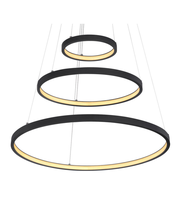 Ralph Triple Ring Pendant Ceiling Light Matt Black 3x LED Dimmable 3000K-3