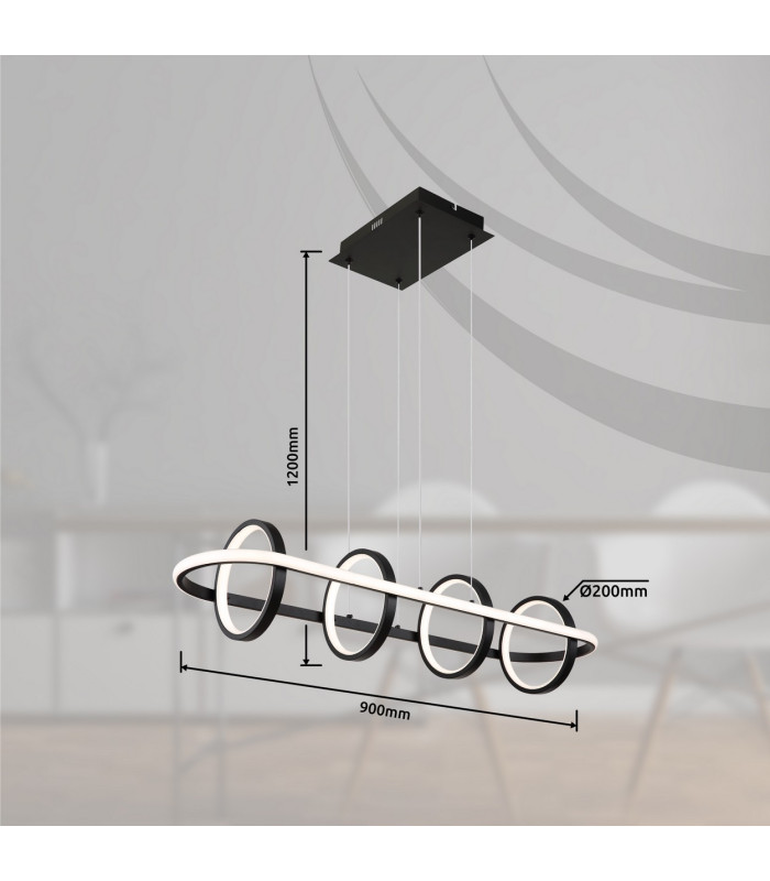 Wolfhard Rings Pendant Ceiling Light Matt Black 4x LED Dimmable 2700-6000K Remote Control-14