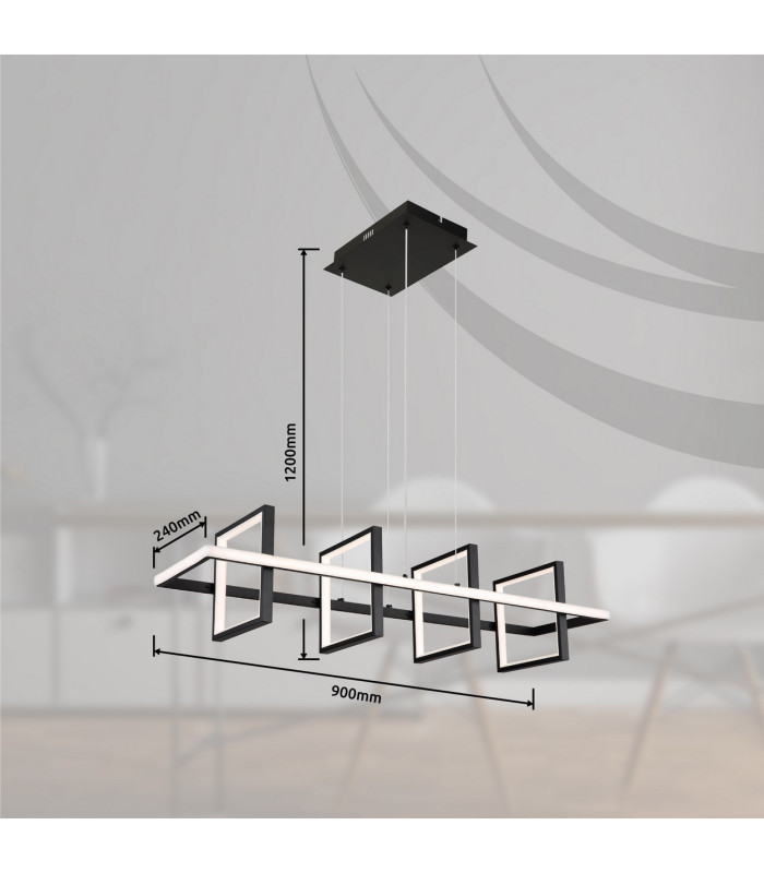 Wolfhard Squares Pendant Ceiling Light Matt Black 4x LED Dimmable 2700-6000K Remote Control-14