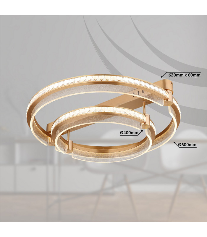 Blondie Twin Ring Integrated LED Semi Flush Ceiling Light Gold Colors K5 Crystals 2x LED Dimmable 2700-6000K Remote Control-14