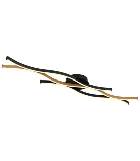 Geronimo Integrated LED Semi Flush Ceiling Light Matt Black Wood Effect 3x LED 3000K-1