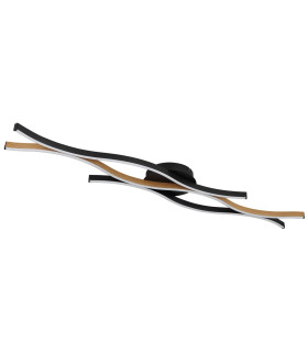 Geronimo Integrated LED Semi Flush Ceiling Light Matt Black Wood Effect 3x LED 3000K-2