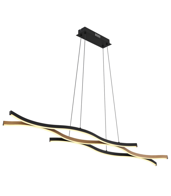 Geronimo Pendant Ceiling Light Matt Black Wood Effect 3x LED 3000K-1