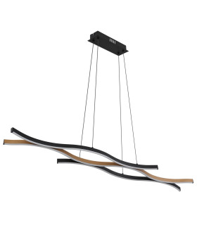 Geronimo Pendant Ceiling Light Matt Black Wood Effect 3x LED 3000K-2
