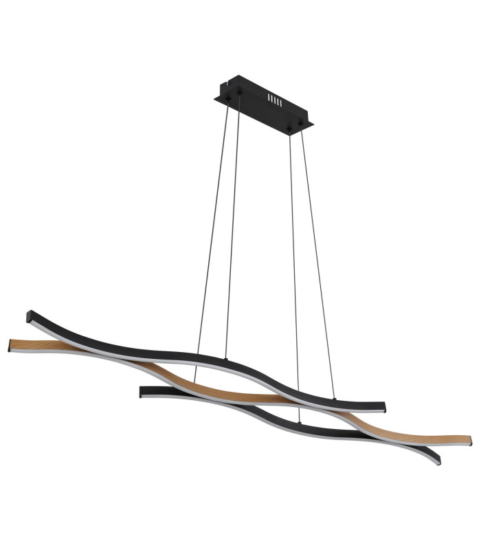 Geronimo Pendant Ceiling Light Matt Black Wood Effect 3x LED 3000K-2