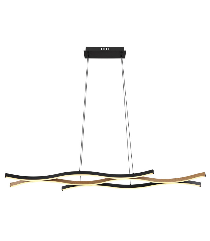 Geronimo Pendant Ceiling Light Matt Black Wood Effect 3x LED 3000K-3