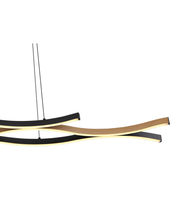 Geronimo Pendant Ceiling Light Matt Black Wood Effect 3x LED 3000K-4