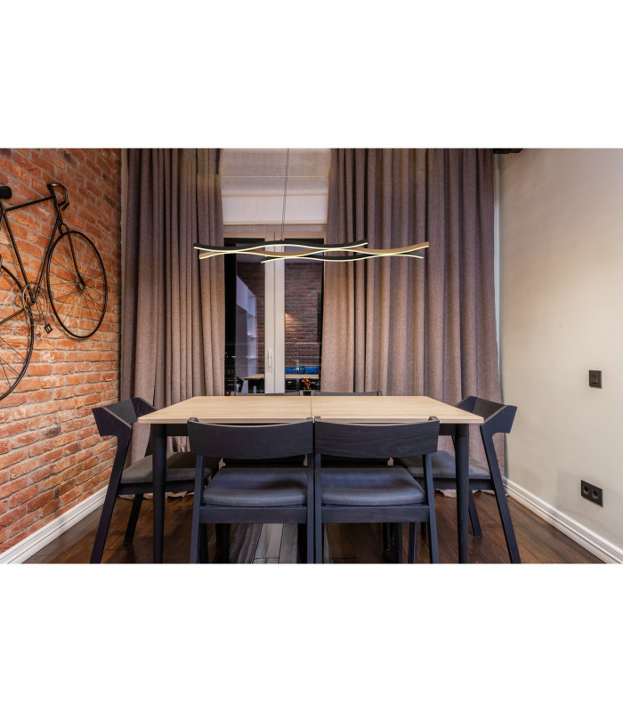Geronimo Pendant Ceiling Light Matt Black Wood Effect 3x LED 3000K-5