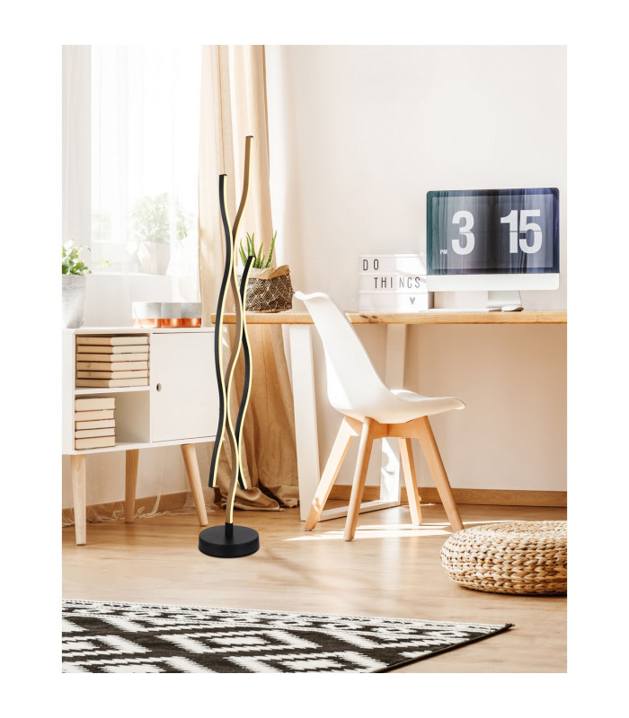 Geronimo LED Integrated Floor Lamp Matt Black Wood Effect 3x LED 3000K-5