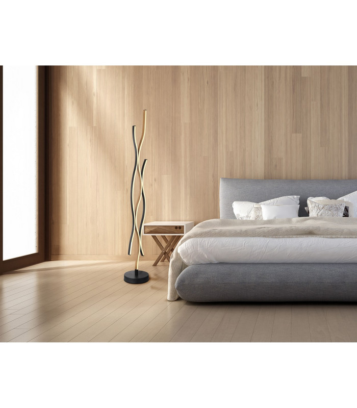 Geronimo LED Integrated Floor Lamp Matt Black Wood Effect 3x LED 3000K-6