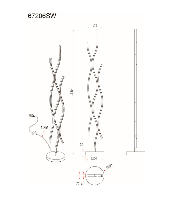 Geronimo LED Integrated Floor Lamp Matt Black Wood Effect 3x LED 3000K-7