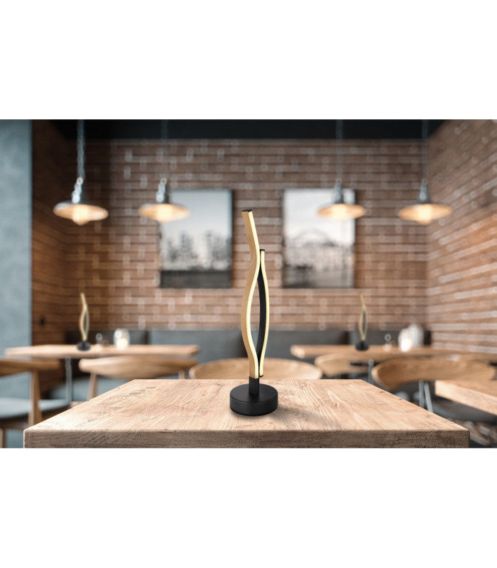 Geronimo Integrated LED Table Lamp Matt Black Wood Effect 2x LED 3000K-5