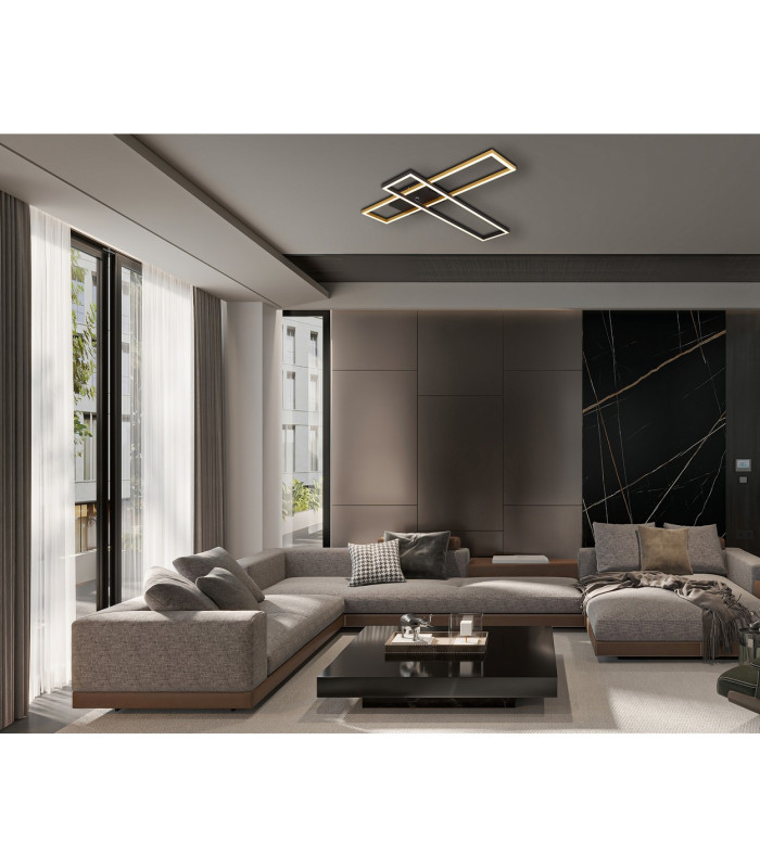 Dakari Integrated LED Semi Flush Ceiling Light Matt Black Gold 2x LED 3000K-9