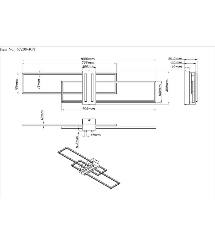 Dakari 100x25cm Integrated LED Semi Flush Ceiling Light Matt Black 2x LED 3000K-9