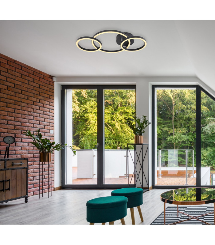 Reggy Triple Ring Integrated LED Semi Flush Ceiling Light Black 3x LED 3000K-6