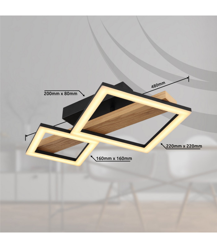 Dustin 2 Square Integrated LED Semi Flush Ceiling Light Matt Black 2x LED 3000K-9