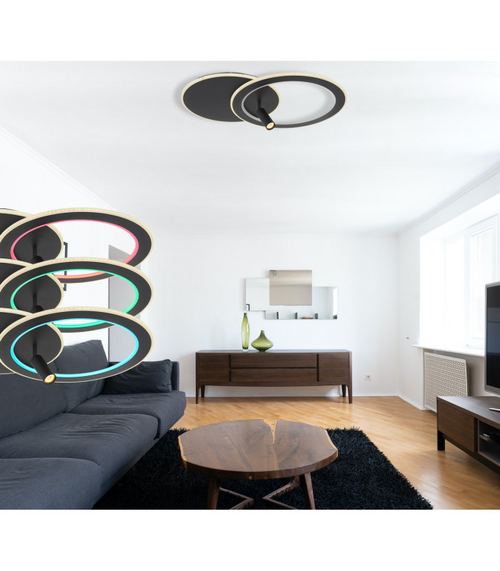 Marian 70x49cm Integrated LED Semi Flush Ceiling Light Matt Black LED Dimmable 2700-6500K Remote Control-18