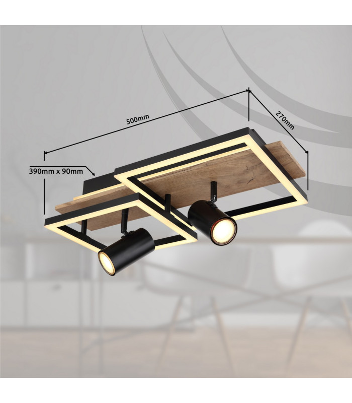 Kassu 50x27cm Integrated LED Semi Flush Ceiling Light Matt Black 2x LED 3000K-9