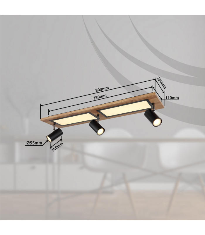 Ulla 80x20cm Integrated LED Semi Flush Ceiling Light Matt Black 3x LED 3000K-13