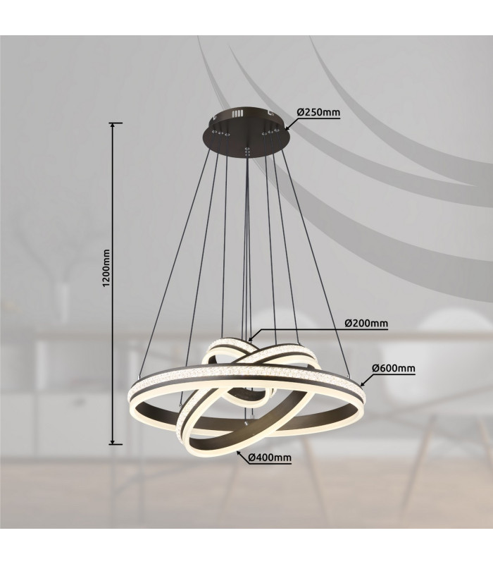 Grouni Pendant Ceiling Light Titanium Color Brushed 3x LED Dimmable 2700-6000K Remote Control-10
