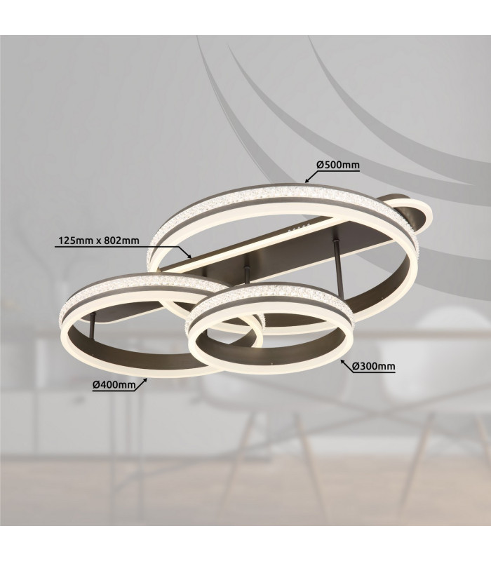 Grouni Integrated LED Semi Flush Ceiling Light Titanium Color Brushed 3x LED Dimmable 2700-6000K Remote Control-10