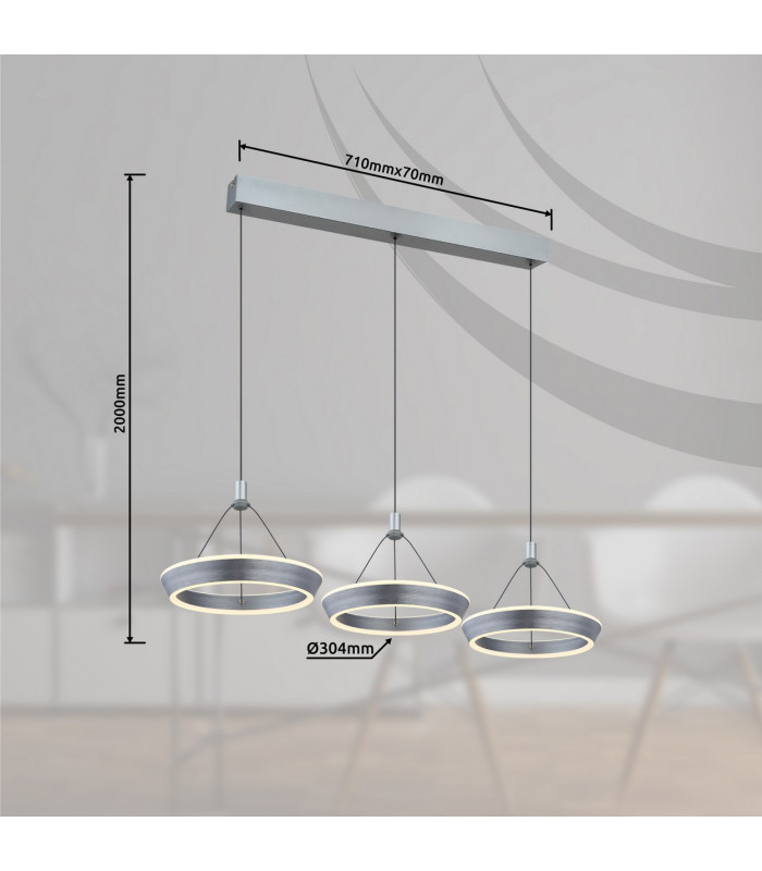 Ferra Triple Ring Pendant Ceiling Light Grey Matt 3x LED 3000K-10
