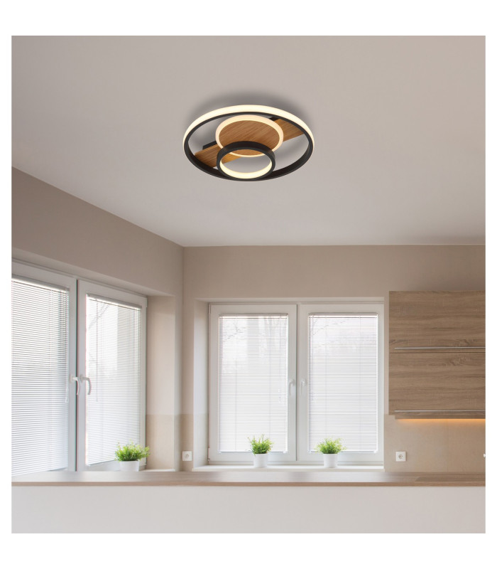 Pikara 34.5cm Integrated LED Semi Flush Ceiling Light Wood Look 3x LED 3000K-8