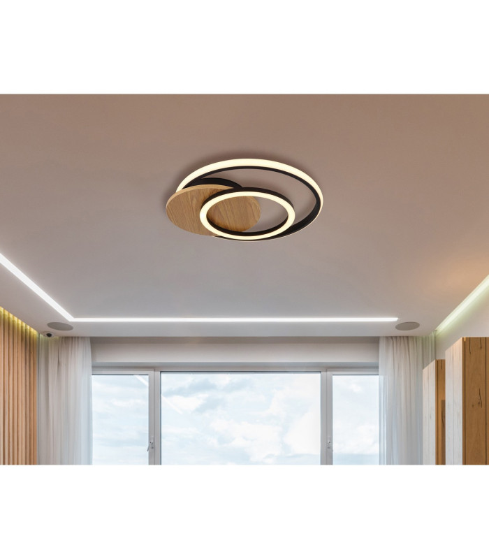 Julio Integrated LED Semi Flush Ceiling Light Wood Look Dark 3x LED 3000K-7