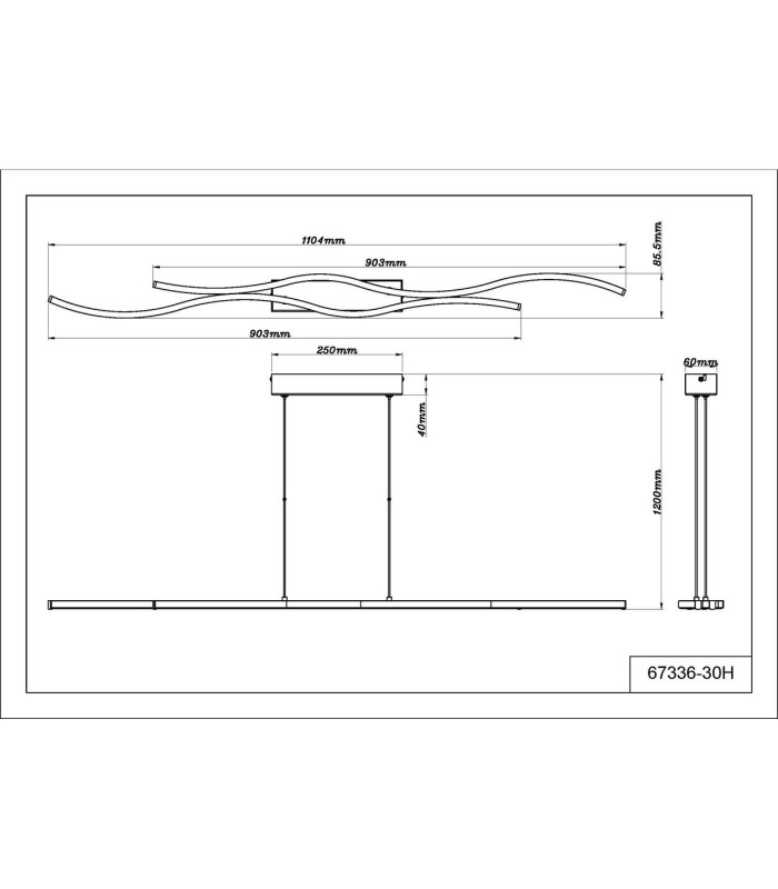 Boyd 110cm Pendant Ceiling Light Matt Black 2x LED 3000K-6