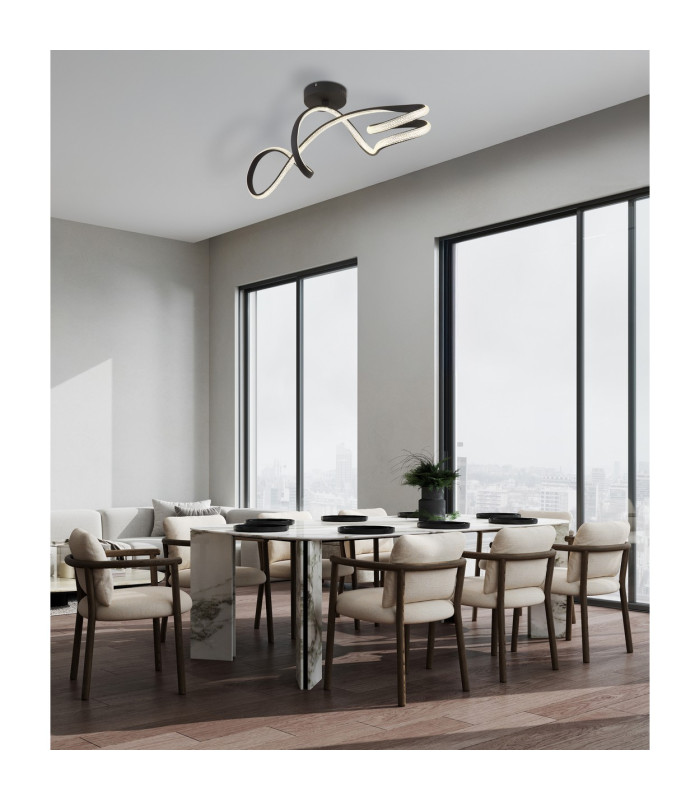 Swirl Integrated LED Semi Flush Ceiling Light Matt Black LED 4000K-6