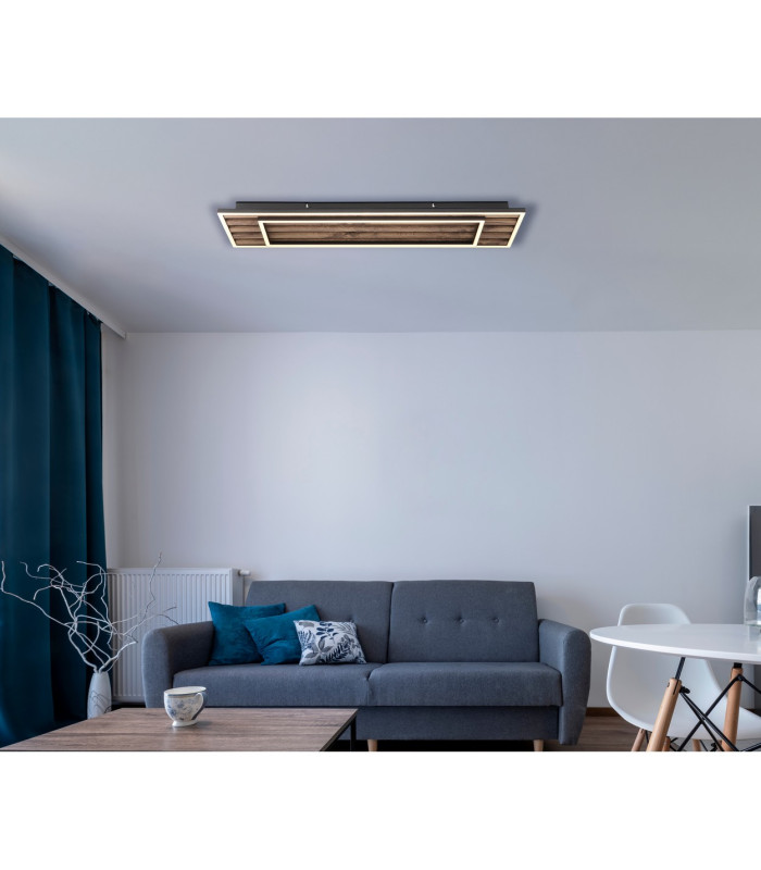 Woody 80x20cm Integrated LED Semi Flush Ceiling Light Matt Black LED 3000K-10