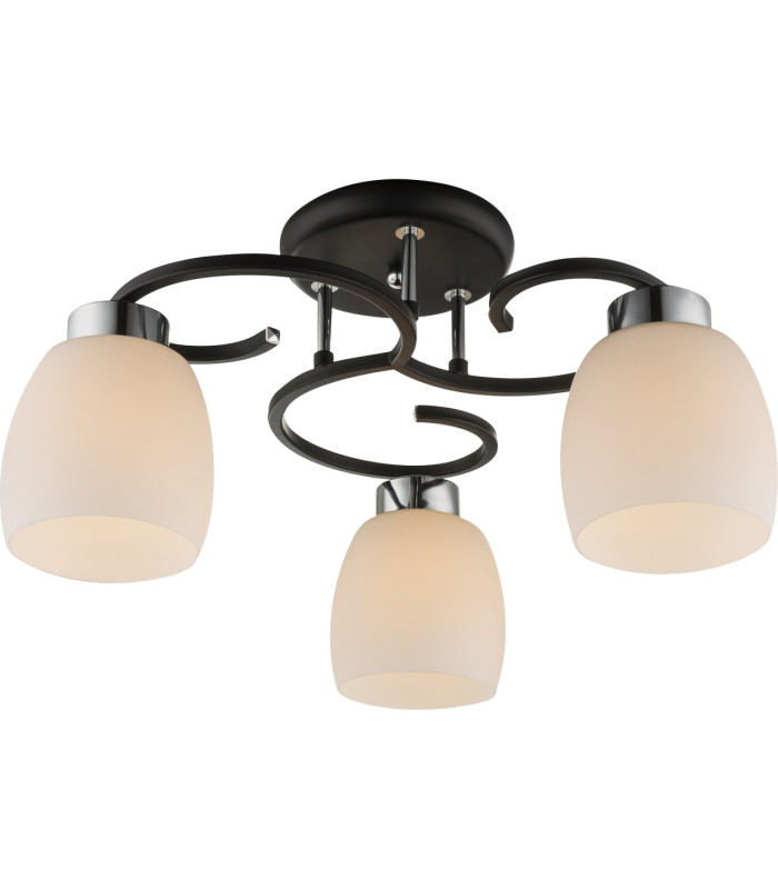 Pessoa Iv Multi Arm Semi Flush Ceiling Lamp Black Opal Glass Shade 3x E27-1