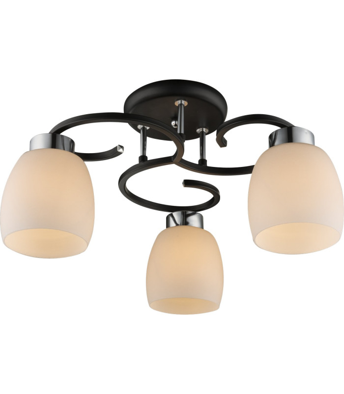 Pessoa Iv Multi Arm Semi Flush Ceiling Lamp Black Opal Glass Shade 3x E27-2
