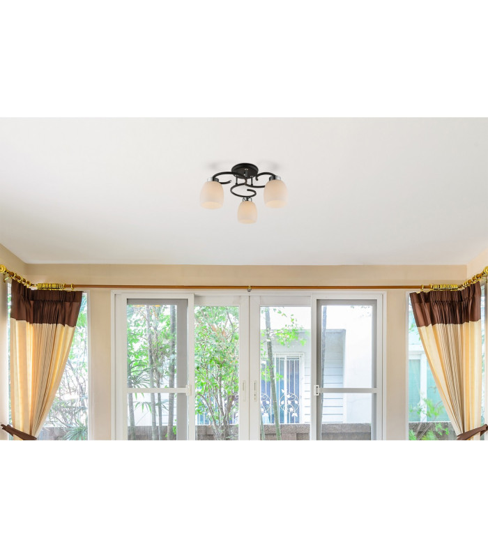 Pessoa Iv Multi Arm Semi Flush Ceiling Lamp Black Opal Glass Shade 3x E27-4