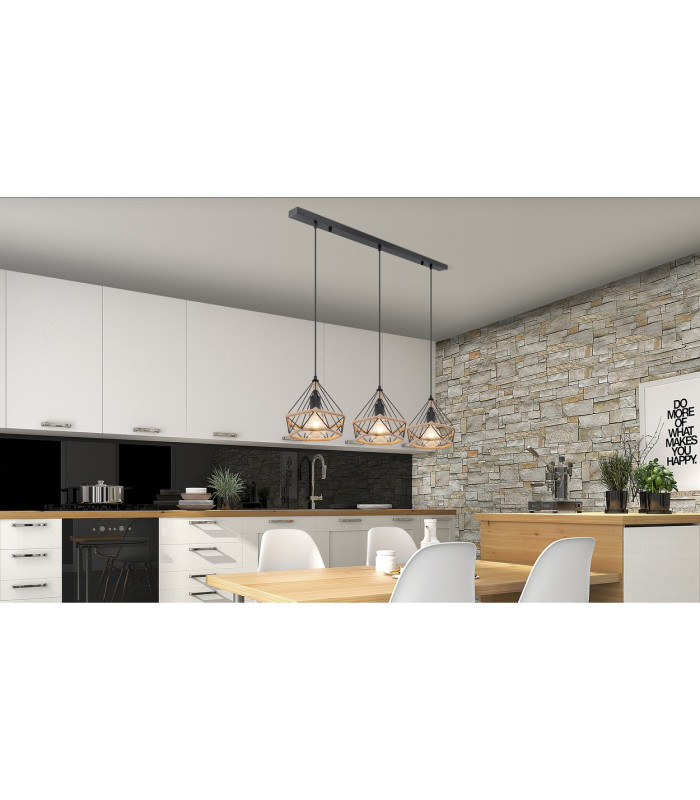 Ulleu Bar Pendant Ceiling Light Matt Black 3x E27-7