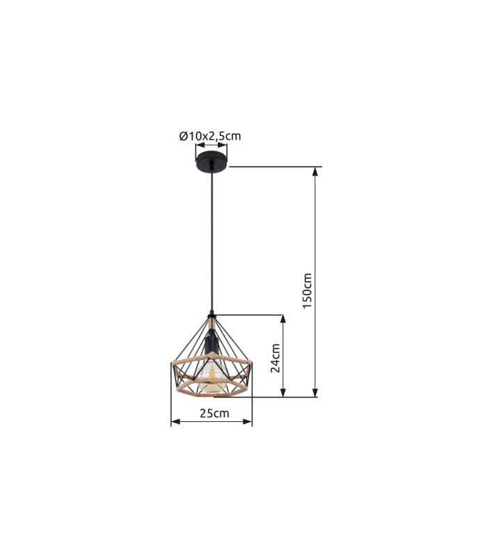 Ulleu Wire Frame Pendant Ceiling Light Matt Black 1x E27-6