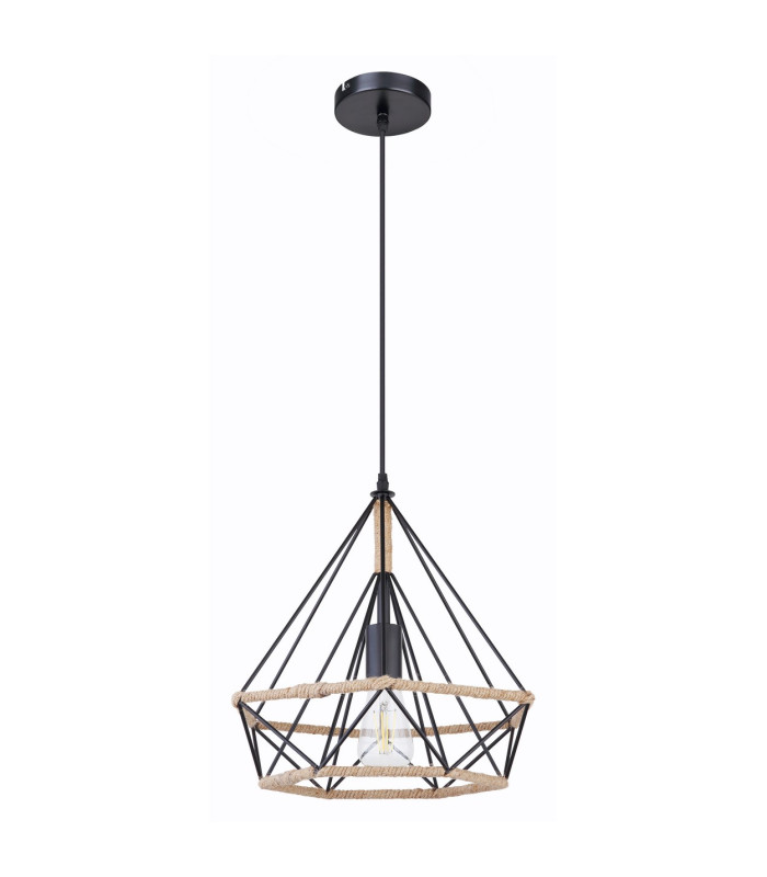 Ulleu 38cm Wire Frame Pendant Ceiling Light Black 1x E27-2