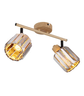 Run Twin Ceiling Spotlight Wood Look K5 Crystals Smoke Colored 2x E14-1
