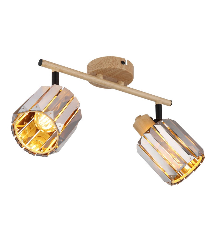 Run Twin Ceiling Spotlight Wood Look K5 Crystals Smoke Colored 2x E14-1