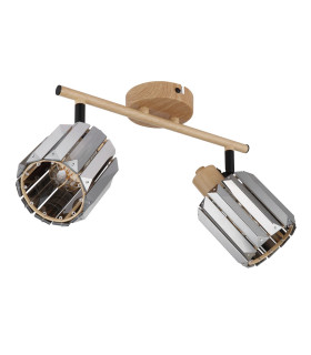 Run Twin Ceiling Spotlight Wood Look K5 Crystals Smoke Colored 2x E14-2