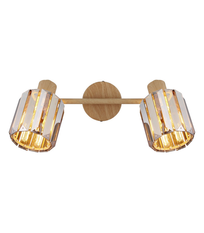 Run Twin Ceiling Spotlight Wood Look K5 Crystals Smoke Colored 2x E14-4