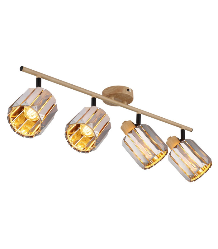 Run Ceiling Spotlight Bar Wood Look K5 Crystals Smoke Colored 4x E14-1