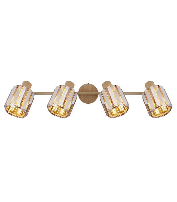 Run Ceiling Spotlight Bar Wood Look K5 Crystals Smoke Colored 4x E14-4