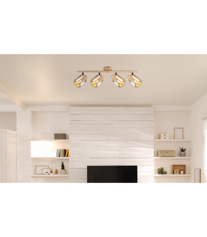 Run Ceiling Spotlight Bar Wood Look K5 Crystals Smoke Colored 4x E14-10