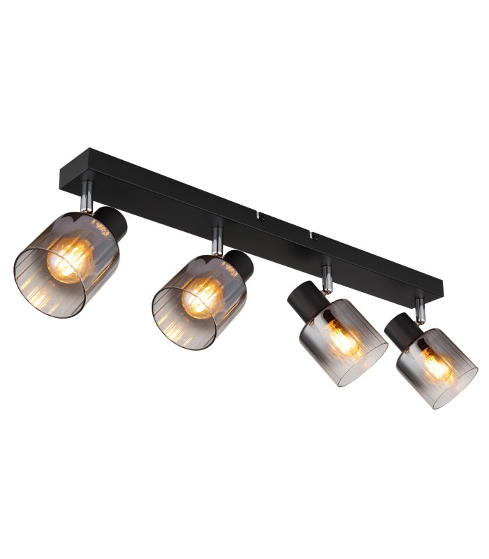 Jack Ceiling Spotlight Bar Matt Black Smoke Glass Shade 4x E14-1
