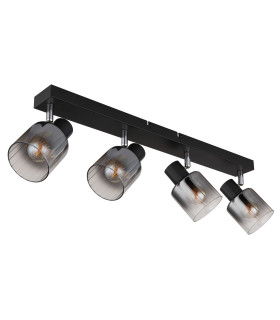 Jack Ceiling Spotlight Bar Matt Black Smoke Glass Shade 4x E14-2