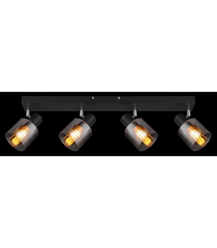 Jack Ceiling Spotlight Bar Matt Black Smoke Glass Shade 4x E14-6